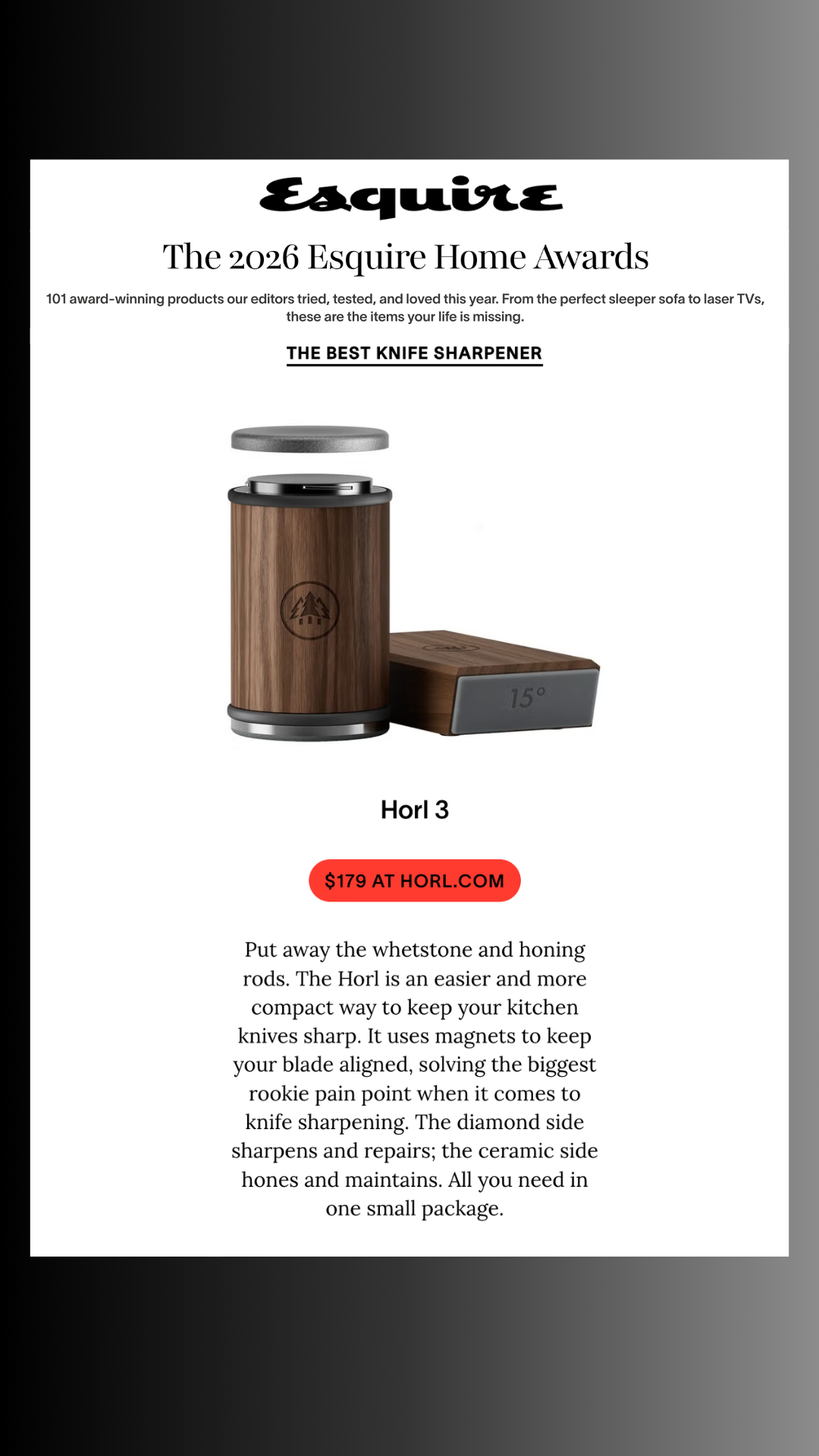 HORL Named Best Knife Sharpener in Esquire's Home Awards